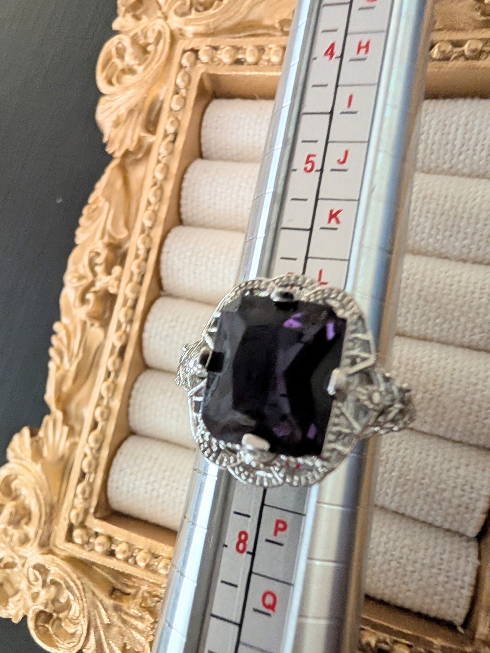 Gothic Style .925 Silver Ring with Purple Glass Gem - Picture 9 of 12